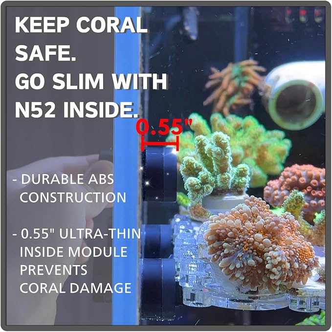 Magnetic Aquarium Cleaner, N52 Strong Magnet Algae Scraper for Fish Tank Glass, Ultra-Thin 0.55" Coral Safe, Fits 0.6" Glass 120 Gallon, Freshwater Marine (Not Acrylic) (STD)