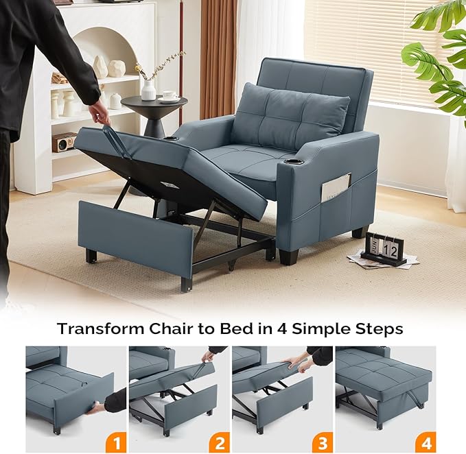VINGLI 3-in-1 Convertible Sofa Bed, Recliner