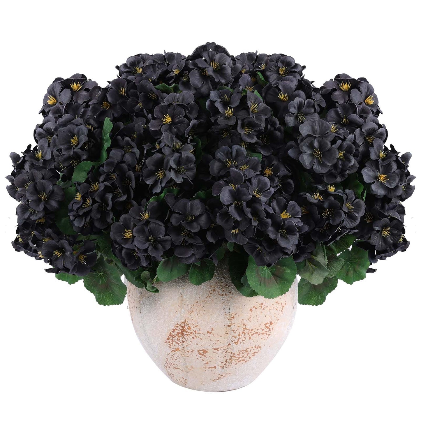 Hananona 6 Pcs Artificial Geranium Flowers for Outdoors Geranium Silk Flowers Outdoor UV Resistant Garden Plants Faux Black Flower for Home Kitchen Halloween Table Centerpieces Decor (6, Black)