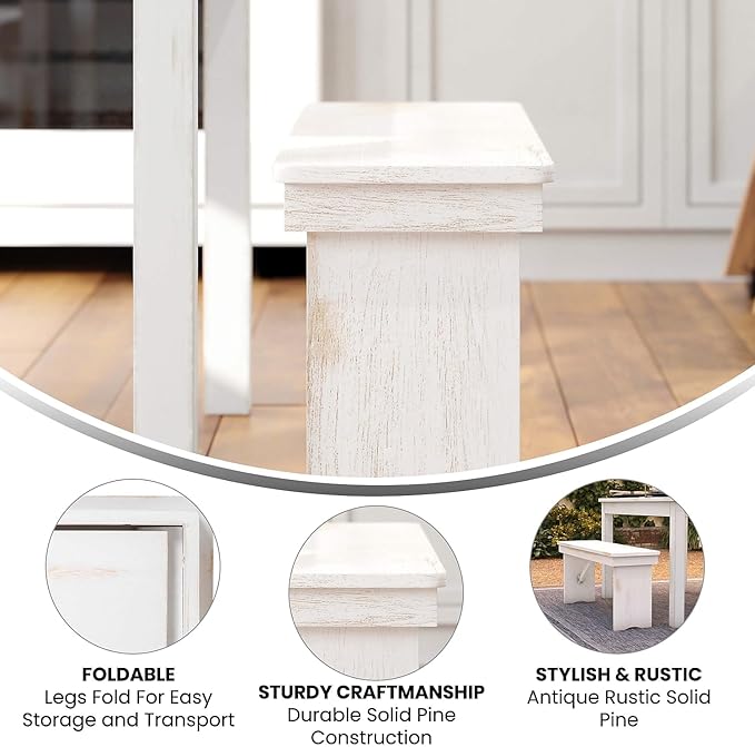 Flash Furniture HERCULES Series 40" x 12" Antique Rustic White Solid Pine