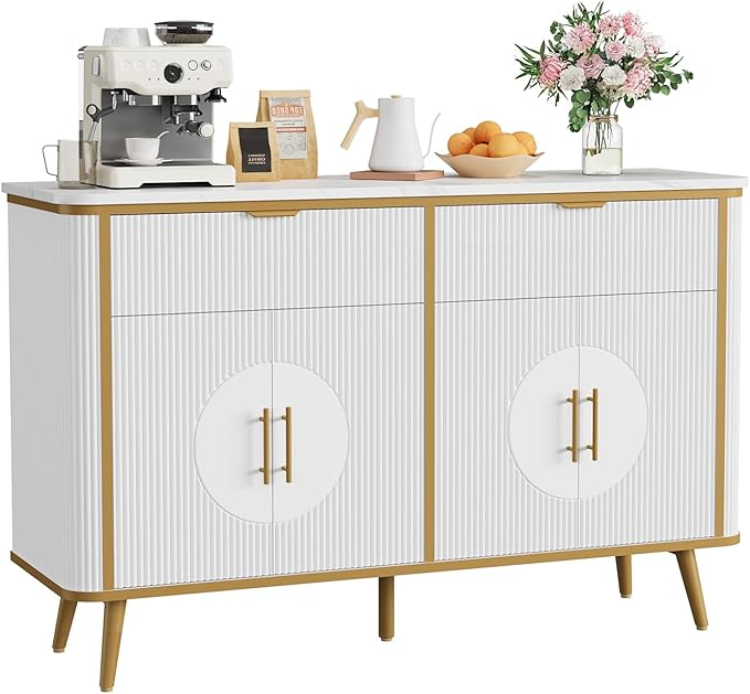 47.2" Buffet Storage Cabinet, Modern Fluted Coffee Bar Station