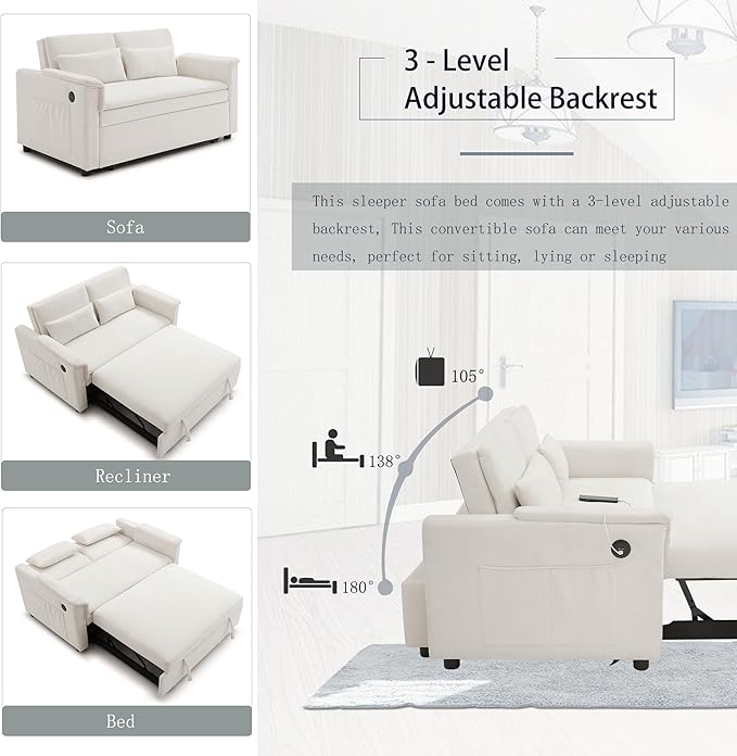 55.5" Small Sleeper Sofa Couch