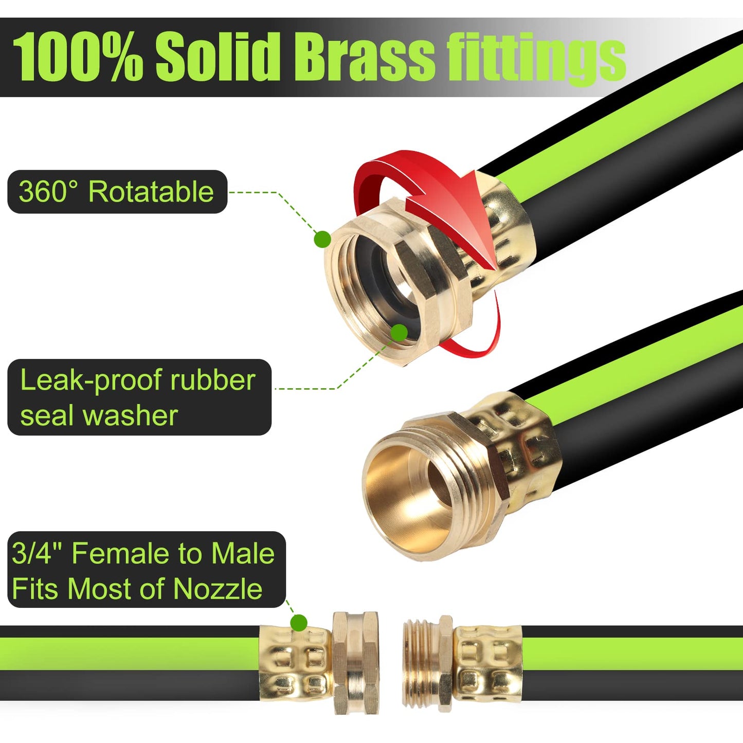 SYEENIFY Kink Free Garden Hose 100ft 5/8", Heavy Duty Hybrid Water Hose, Ultra Durable Flexible Rubber Hose with Sprayer Nozzle,Leakproof Yard Outdoor Hose with Brass Solid Connector