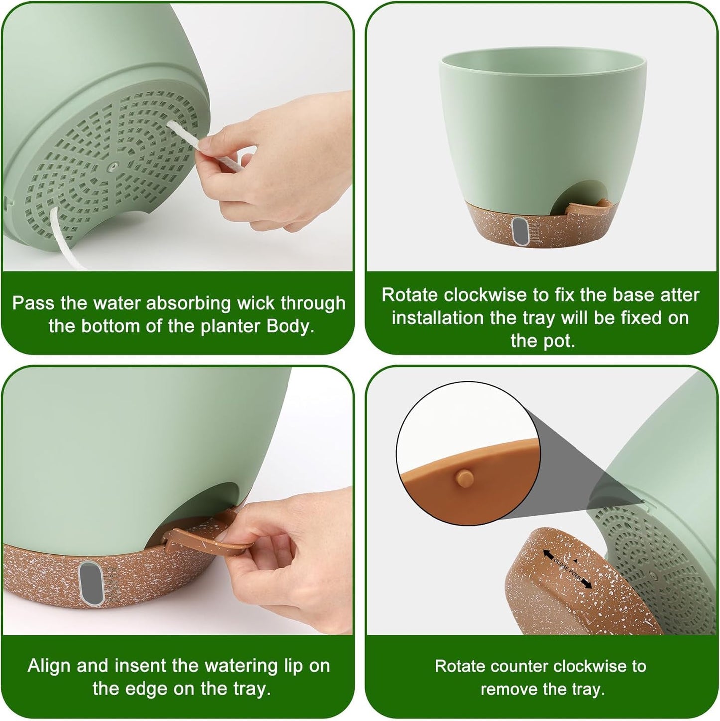 QRRICA Plant Pots 10/9/8/7.5/7 Inch Self Watering Pots, with Drainage Holes and Saucers,Water Level Indicator & Deep Reservoir,Large Plastic Planter for Indoor Out Door Plants (Green)