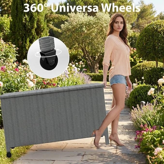GarveeLife Medium Outdoor Wicker Storage Box, PE Rattan Patio Storage Chest