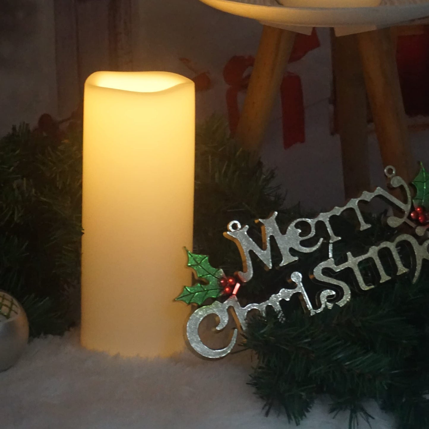 CANDLE CHOICE Waterproof Outdoor Battery Operated Flameless Candle Remote Timer Large Tall White Plastic Realistic Flickering Electric LED Pillar Lantern Garden Wedding Christmas Decorations 4”Dx10”H