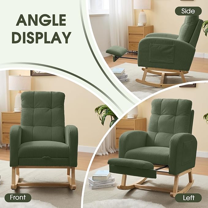 NIOIIKIT Nursery Rocking Chair, Corduroy Upholstered Rocking Chair