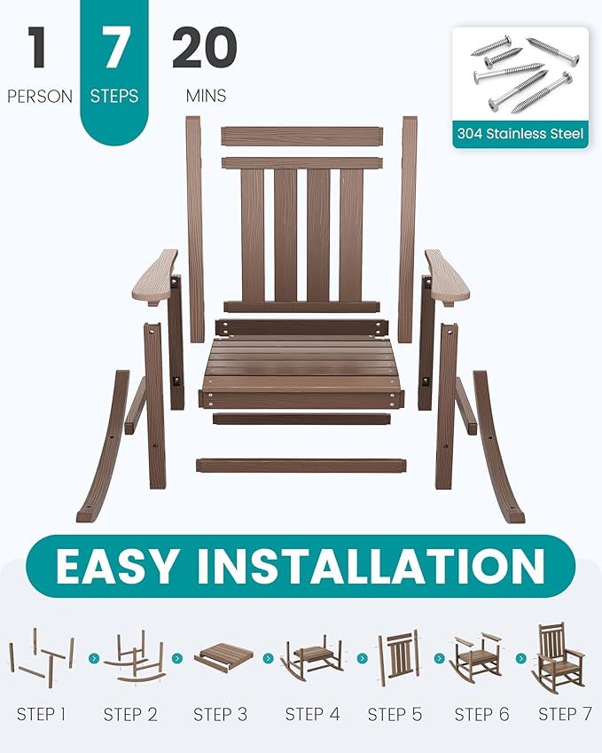 SERWALL Outdoor Rocking Chair, HDPE Rocking Chair