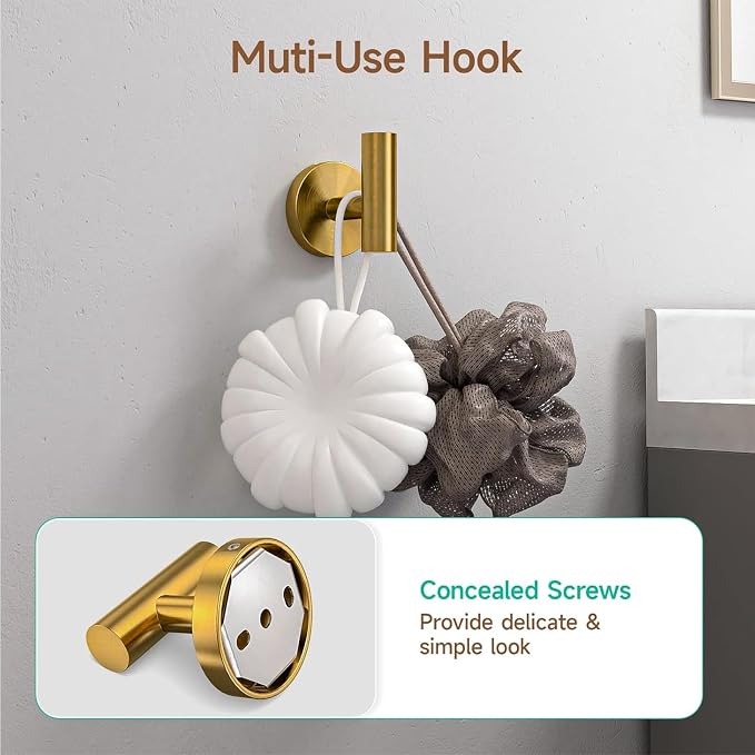 USHOWER Brushed Gold Bathroom Accessories Set, 18-Inch Towel Bar Set Wall Mounted, Durable SUS304 Stainless Steel Bathroom Hardware Set, 4-Piece