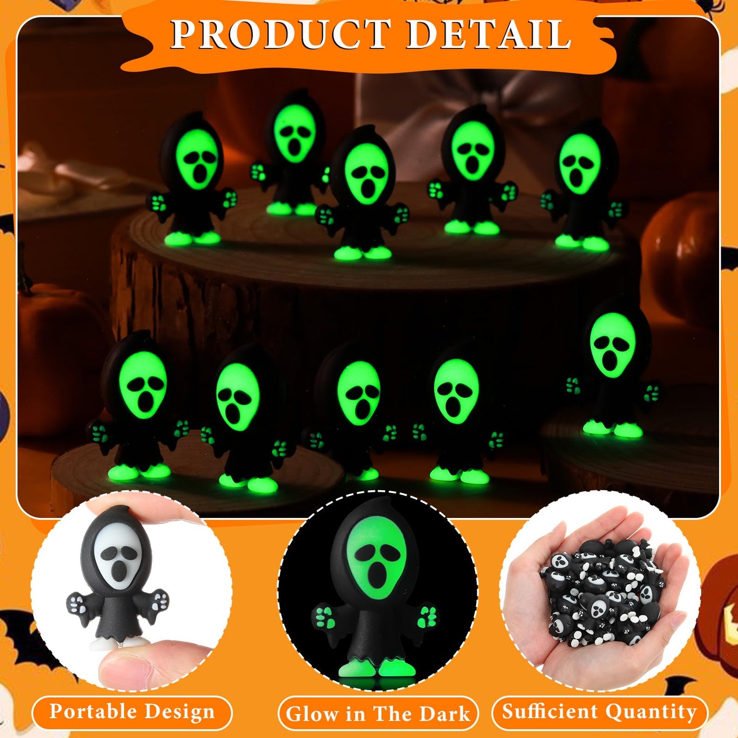VioraWhite 50 Pcs Mini Ghost Figurines Glow in The Dark Tiny Devil Figurine to Hide and Seek Luminous Little Statue for Theme Party Miniature Garden Decorations