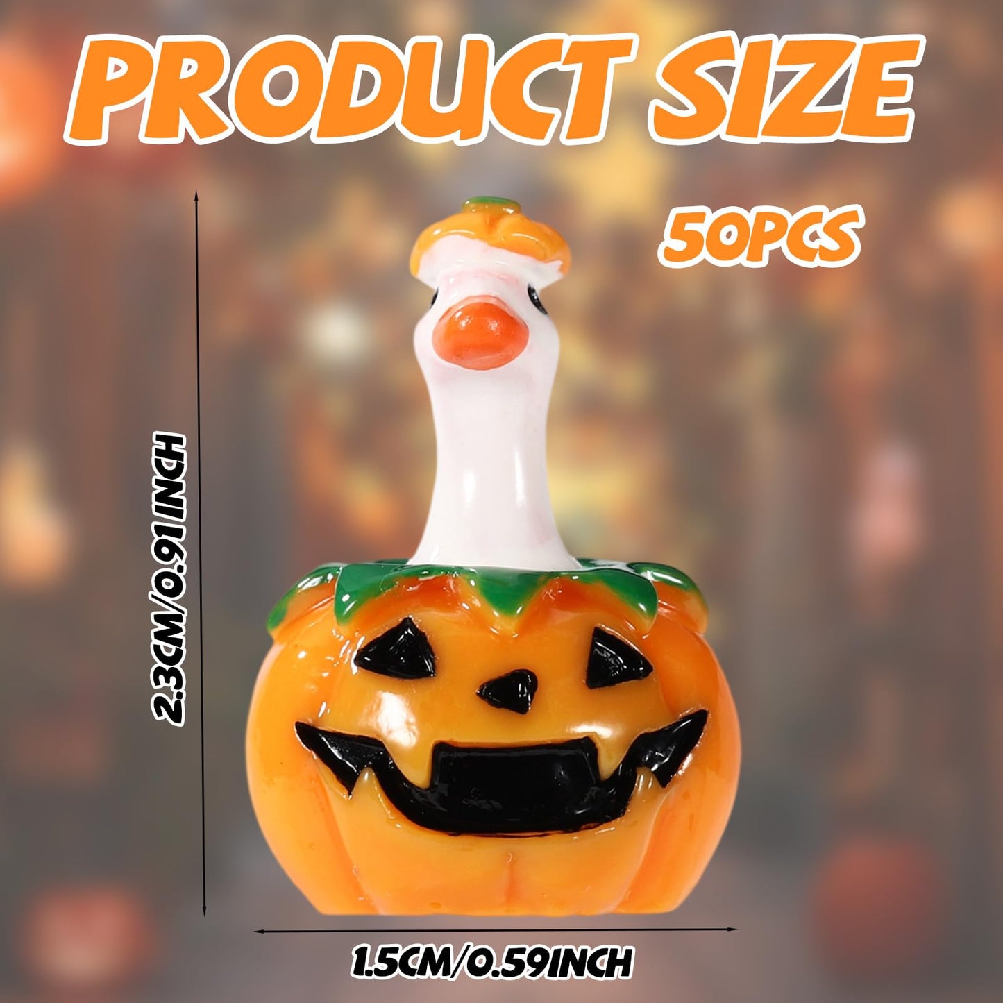 50pcs Mini Small Micro Halloween Pumpkin Goose Figures Bulk, Miniature Tiny Resin Ducks Statues Cute Pumpkin Figurines Decorations for Dollhouse Fairy Garden DIY Craft Party Favors
