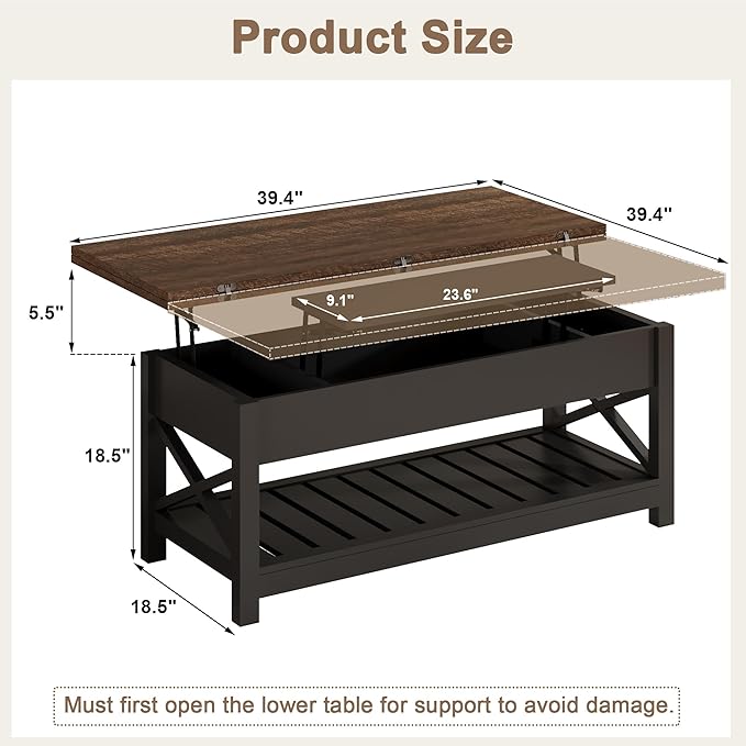 ChooChoo Coffee Table Lift Top, Coffee Table Converts to Dining Table