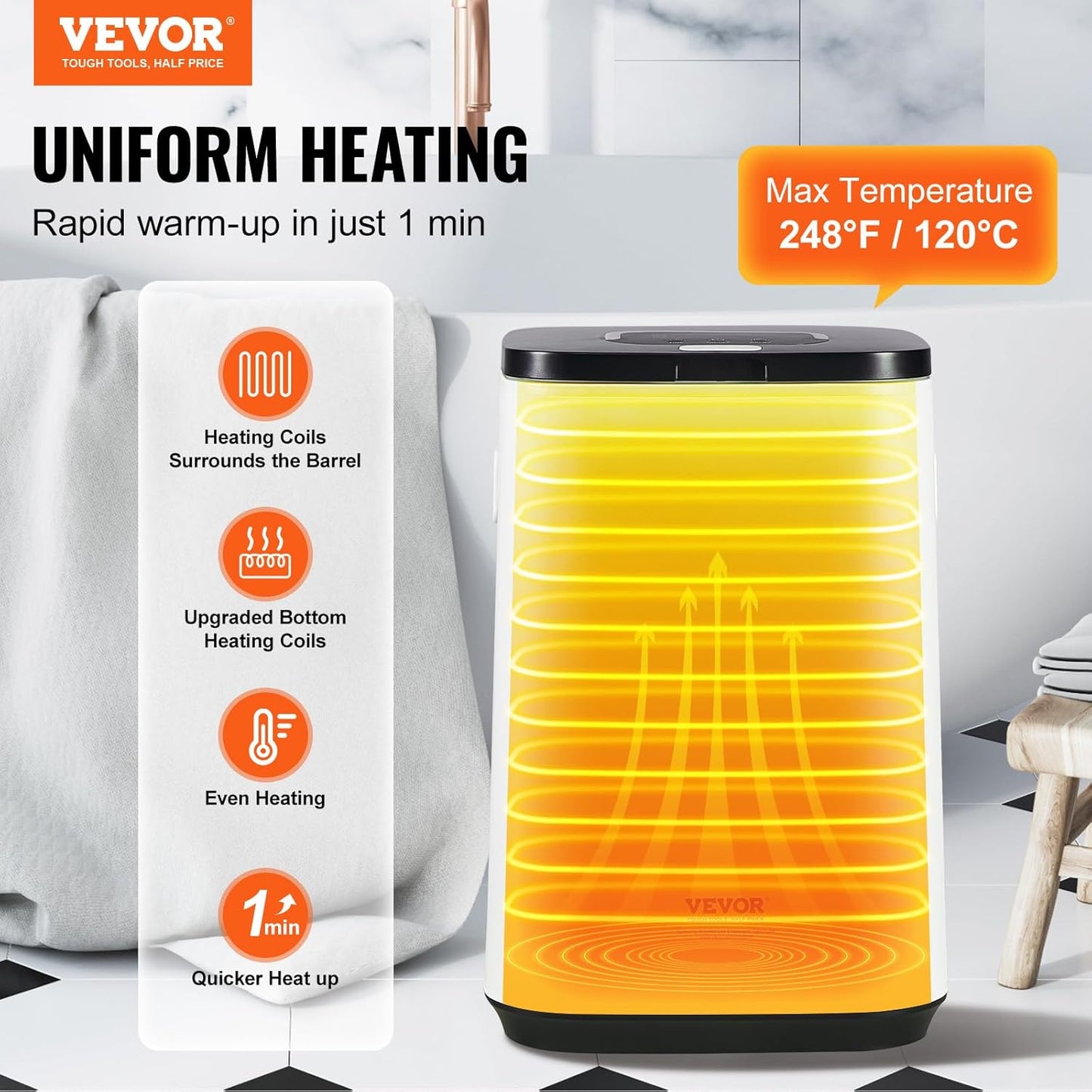 VEVOR Towel Warmers for Bathroom, Towel Warmer Bucket Auto Shut Off for Spa Fits up to 3 Oversized Towels, Blankets, Clothes, Bathrobes, PJ's and More