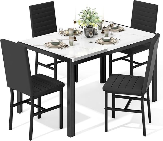 Recaceik Dining Table Set for 4, Modern 5 Piece Dining Table Set Faux Marble