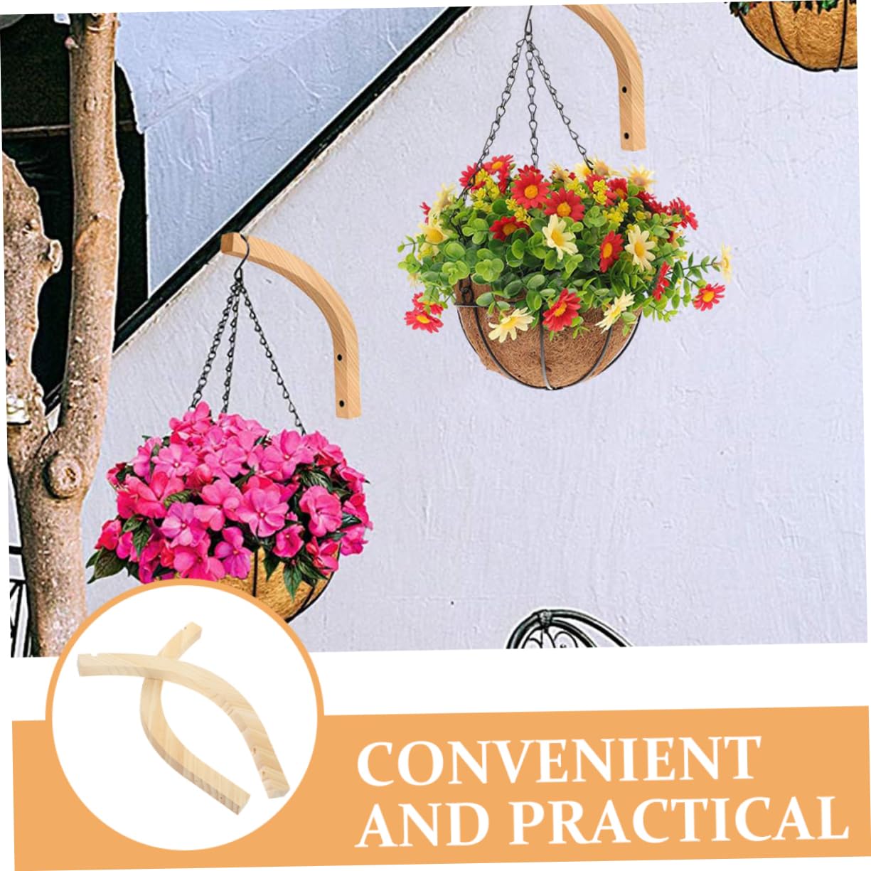 UKCOCO 2pcs Hanging Plant Holder Outdoor Indoor Plant Hanger Wooden Wall Hangers Ceiling