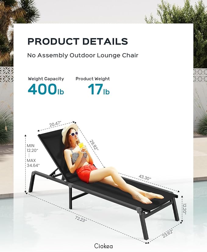 Ciokea Aluminum Foldable Lounge Chairs Set of 4