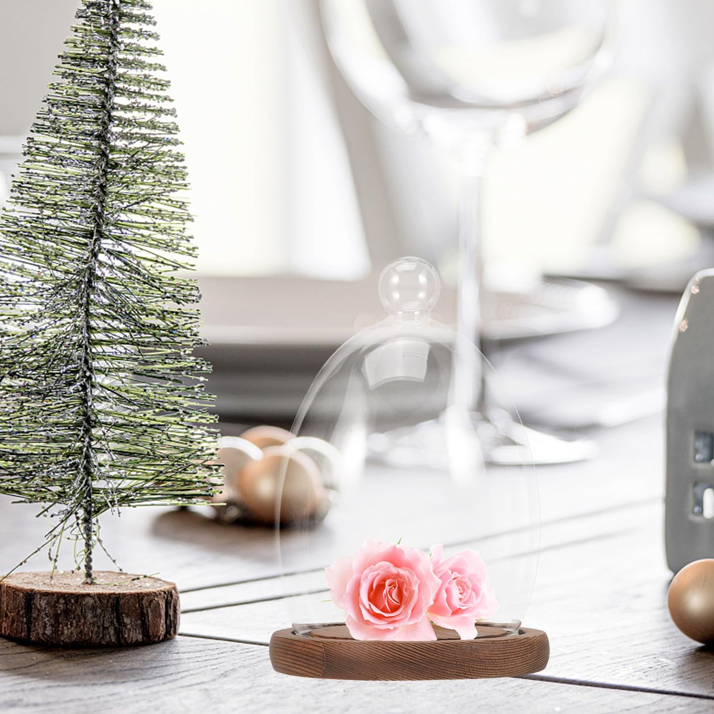 Abaodam Glass Display Dome Cloche with Wooden Base Glass Cloche Dome Display Showcase for Plants Dessert Cake Collectibles Figurine Flower Storage Christmas Party Favor Decoration