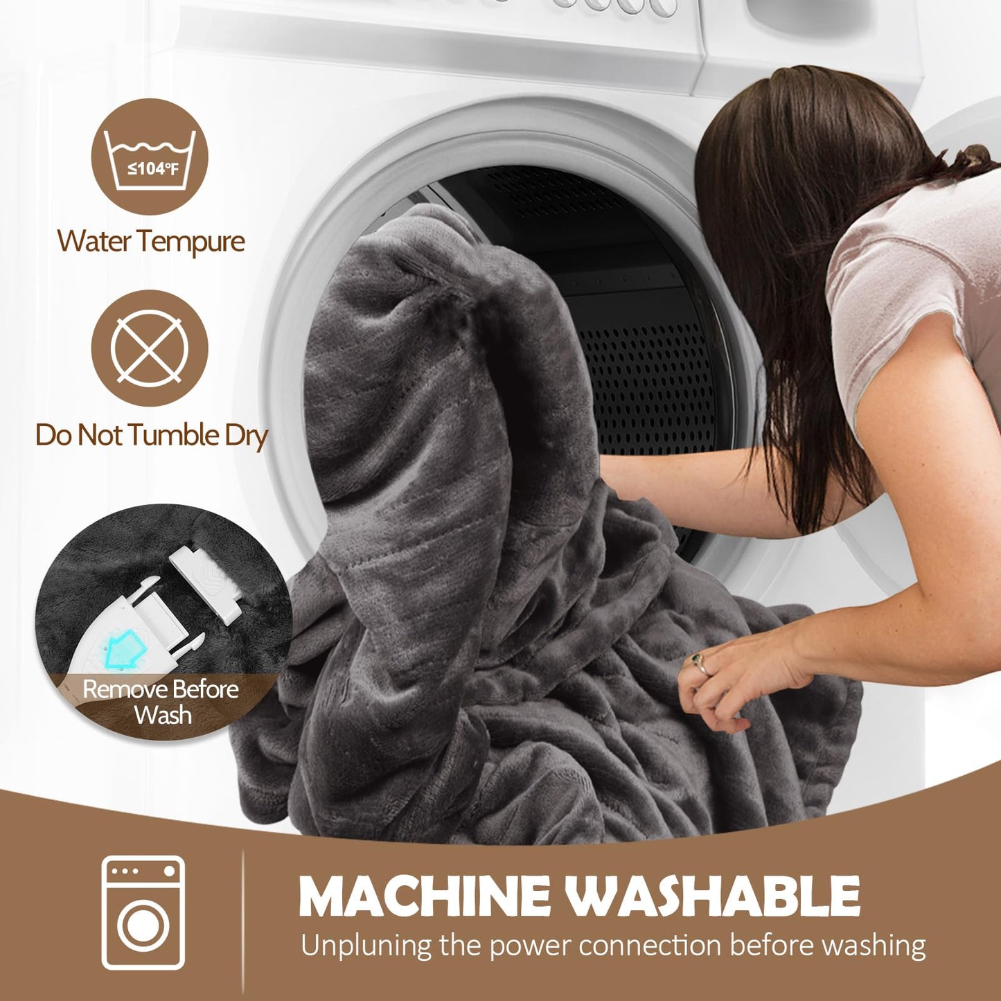 HOW'S MY HOUSE Heated Blanket Throw 50" x 60", Electric Blanket with 12 Time Settings & 6 Heating Levels, Over-Heat Protection, Flannel Sherpa Super Cozy with ETL Certification, Gray