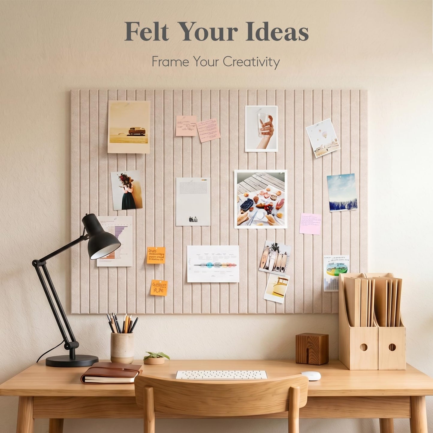 Lifewit Felt Slatted Bulletin Board, 12 Pack Self-Adhesive Panel, 48"x 36" Total Size, Cork Board Alternative, Pin Message Board with 30 Pushpins for Room and Office Decor, Home, Dorm, Oatmeal