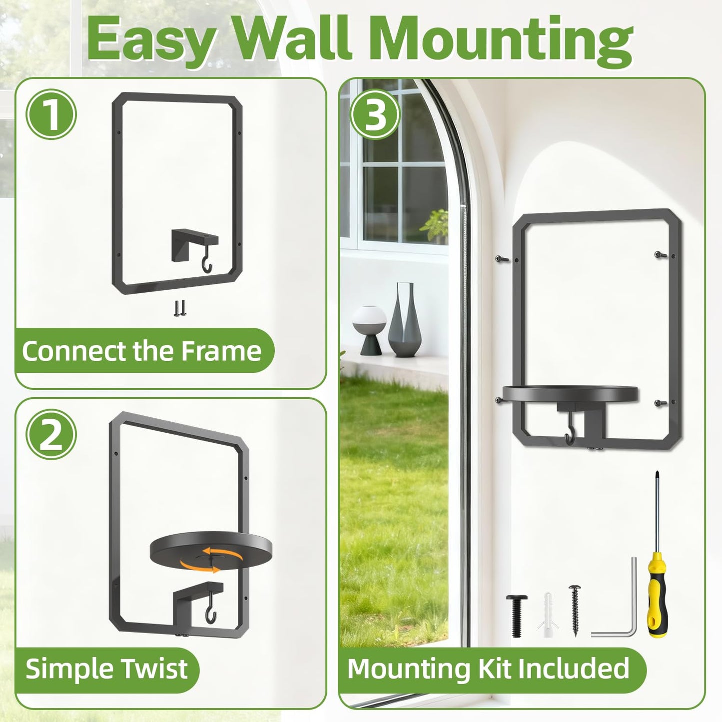 iDavosic.ly Wall Plant Picture Frame Holder Set of 3 with 3 Grow Light for Indoor, Metal Stand with Hanging Hooks, Space Saving Floating Flower Display Decor (Pots/Chains/Plants Not Included)