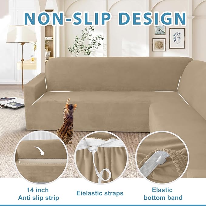 HDCAXKJ Corner Sectional Couch Covers Velvet Stretch L Shape Sofa Cover Soft