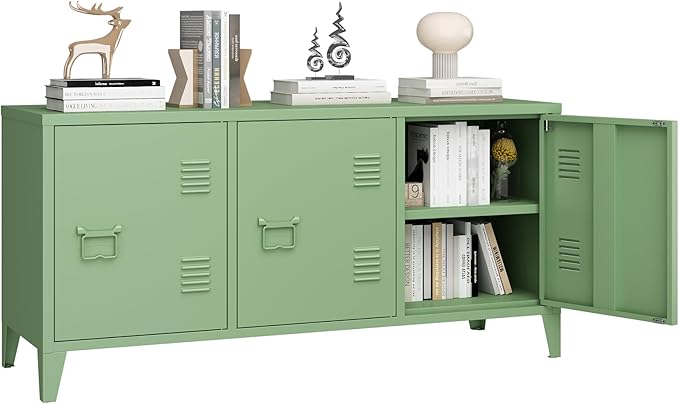 MIOCASA Metal Storage Cabinet, 3 Door TV Stand, Metal TV Cabinet