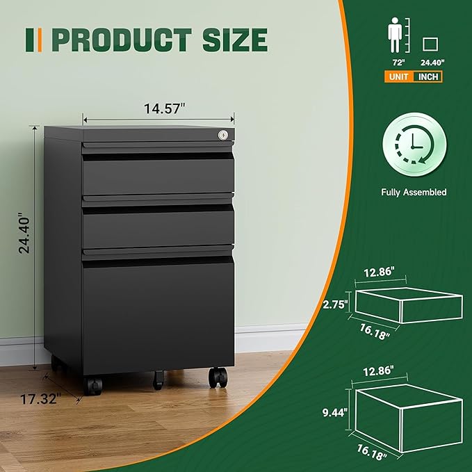 Letaya 3 Drawer Mobile File Cabinet