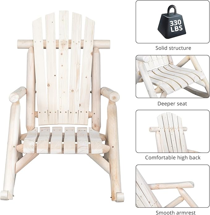 Outvita Wooden Rocking Chair Set of 2, Fir Log Adirondack Rocker, Outdoor Wood
