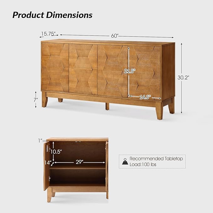 HULALA HOME Mid Century Sideboard Buffet Cabinet