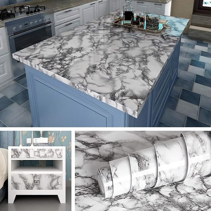 Livelynine Marble Wall Paper Kitchen Countertop Peel and Stick Wallpaper