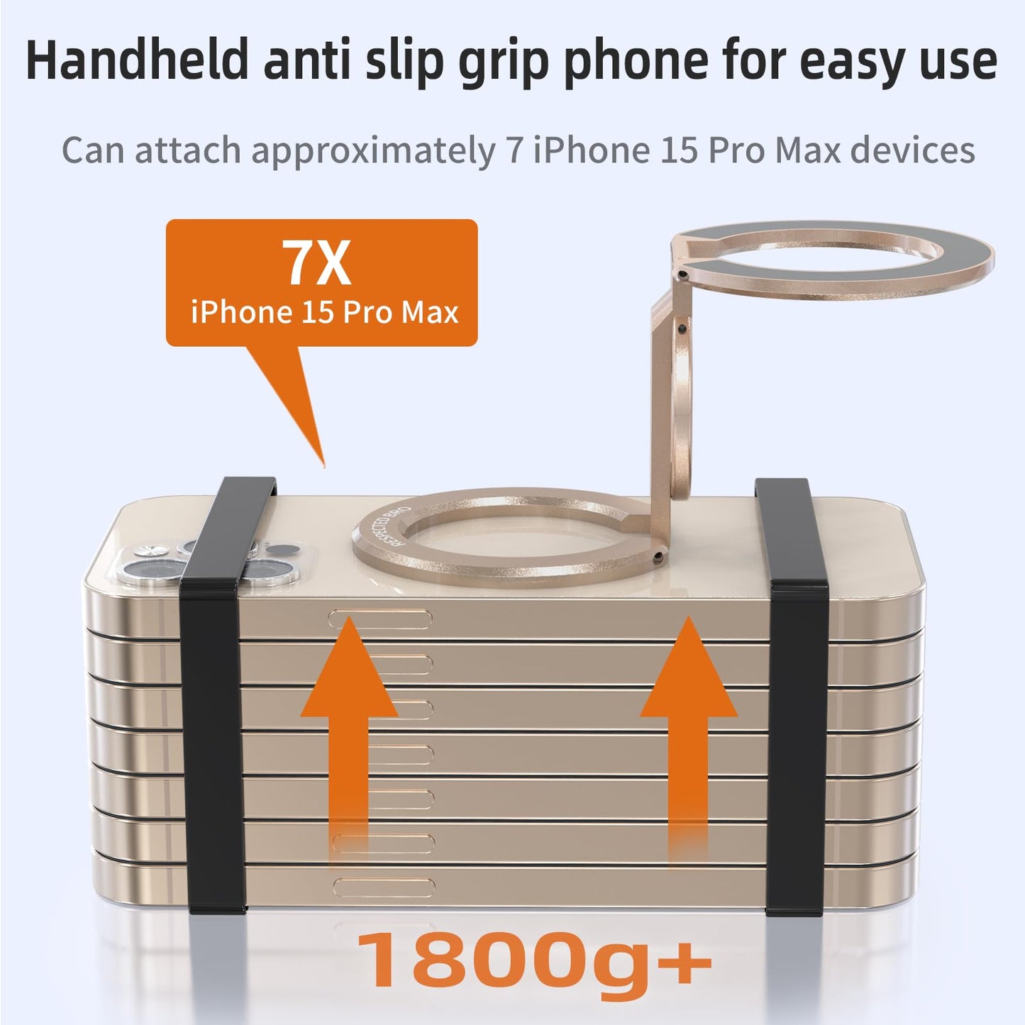 RESPECTED BRO-Magnetic-Phone-Ring-Holder with Dual Rings, Compatible with iPhone 17/16/15/14/13/12, Multifunctional Stand for Office, Gym, Kitchen & All Metal Surfaces, Finger Loop Grip (Desert Gold)