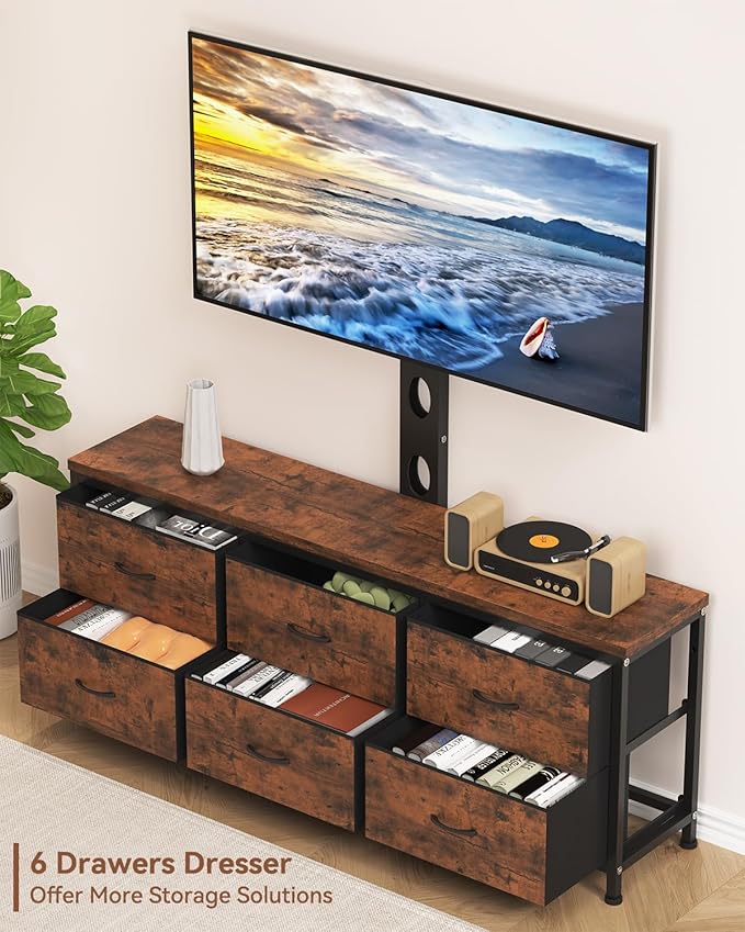 TV Stand with Mount, Fabric Dresser with 6 Drawers