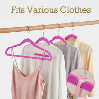 HOUSE DAY Rosy Red Velvet Hangers 60 Pack, Non Slip Clothes Felt Hanger Heavy Duty for Coat, Premium Slim Space Saving Suit Hangers for Closet Organizer, 360° Rotating Silver Hook