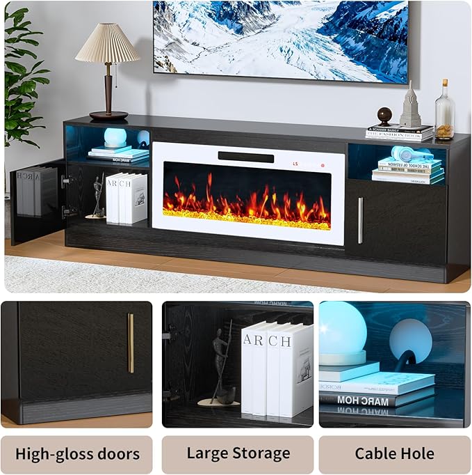 PRETZI Fireplace TV Stand with 36" Fireplace Up to 80" TVs, Remote Control