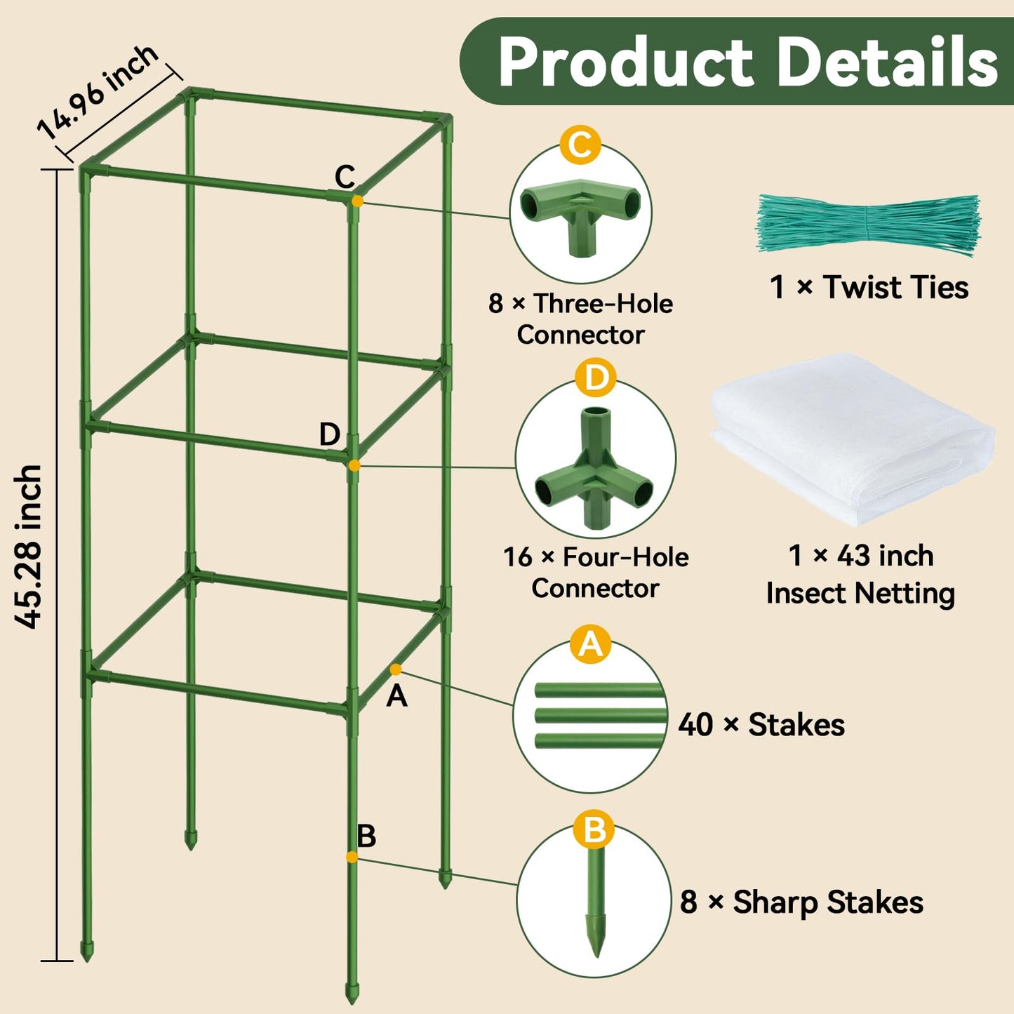 Halatool 2 Pack 45in Tomato Cages for Garden, Heavy Duty Adjustable Square Tomato Trellis for Climbing Plants – Green Plant Support Stakes for Vegetables Flowers Fruits & Raised Bed Outdoor