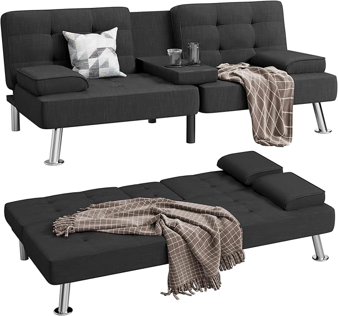 Shahoo Modern Linen Upholstered Convertible Folding Futon Sofa Bed