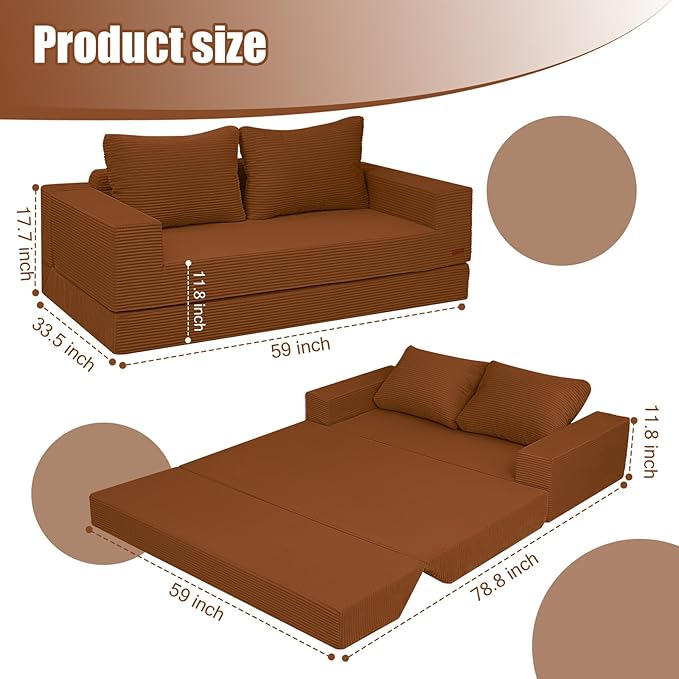 COMAX Convertible Sofa Bed Queen, Corduroy Folding Floor Couch Pull Out Couch