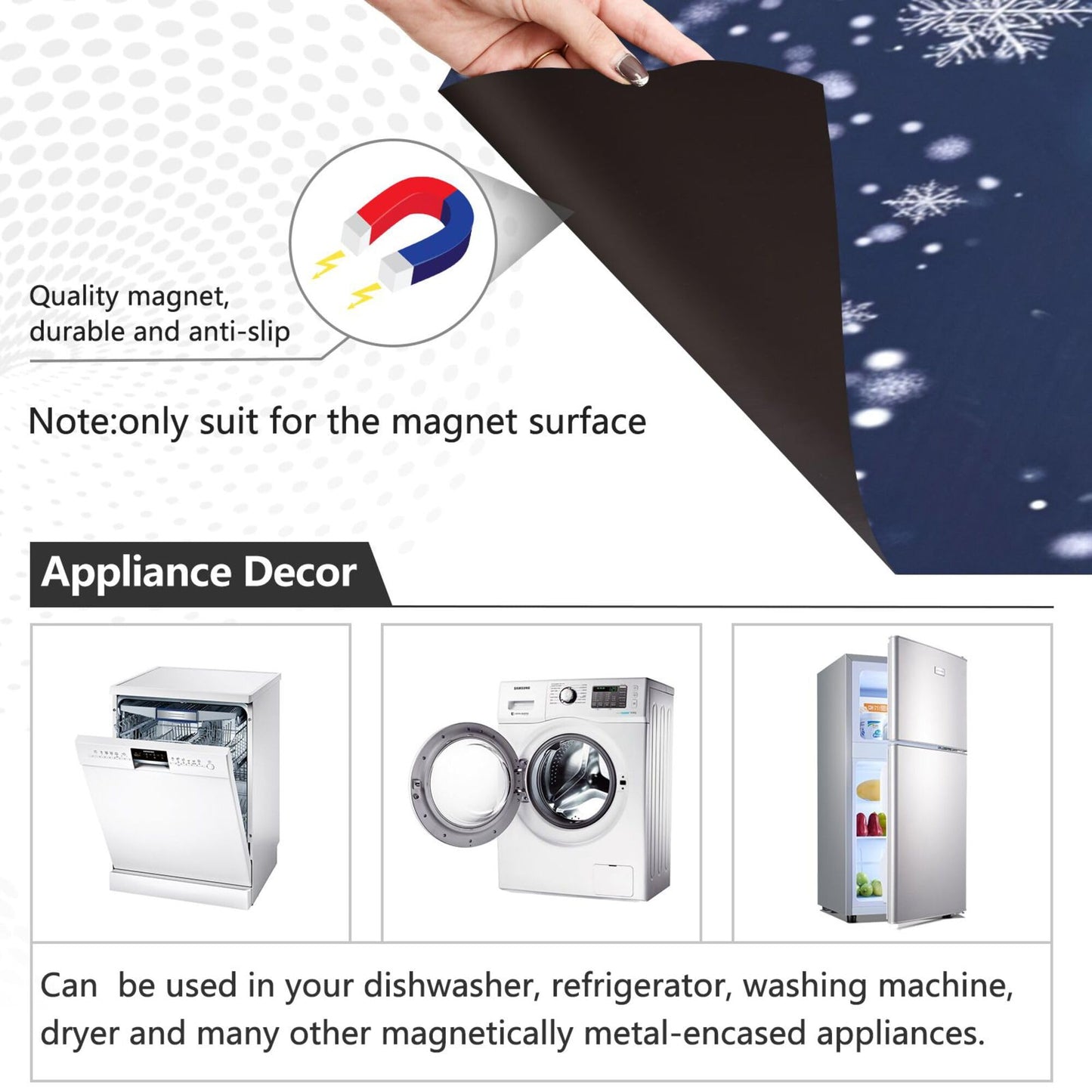 Merry Christmas Tree Blue Dishwasher Stickers Magnetic Cover Winter Snowflake Snow Xmas Kitchen Fridge Magnet Covers Decals Home Decorations Vinyl Sticker Reusable 23W x 26H inches