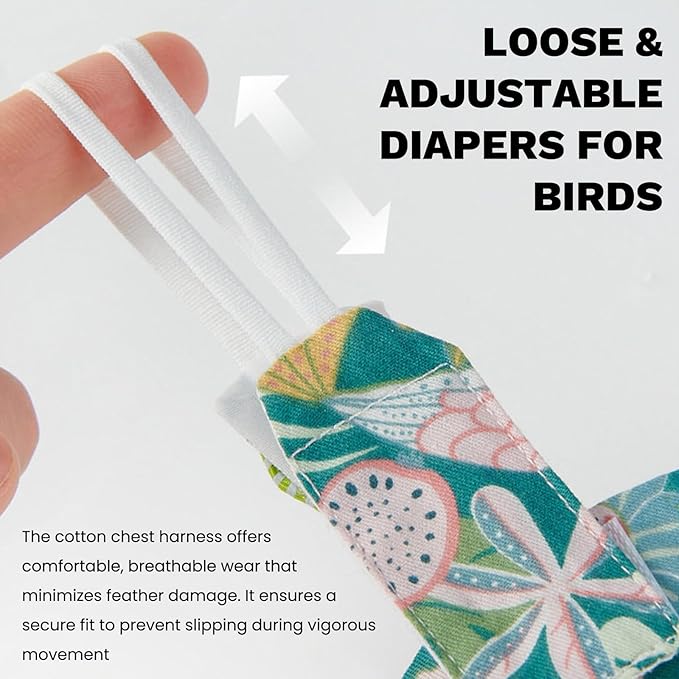 QBLEEV Bird Diapers, Reusable Cockatiel Flight Suit with Adjustable Straps, Parrot Pigeon Pants Urine Wet Leakproof Lining Nappy Clothes, Indoor & Outdoor Poop Control for Conures Sun Parakeet Macaw