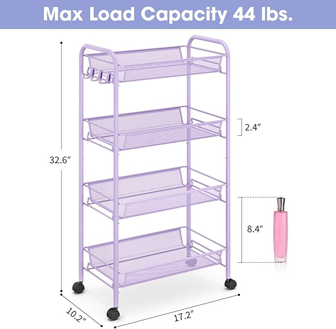 TOOLF 4-Tier Rolling Cart, Metal Utility Cart