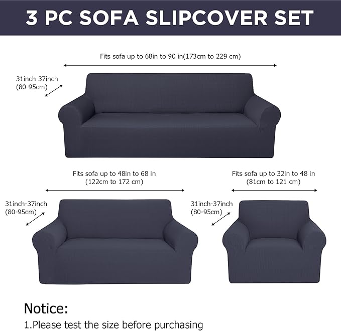 Peryiter 3 Pcs Couch and Loveseat Covers Set Sofa Cover