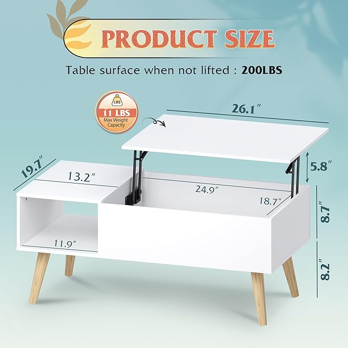 WLIVE Coffee Table for Living Room, Lift Top Coffee Table