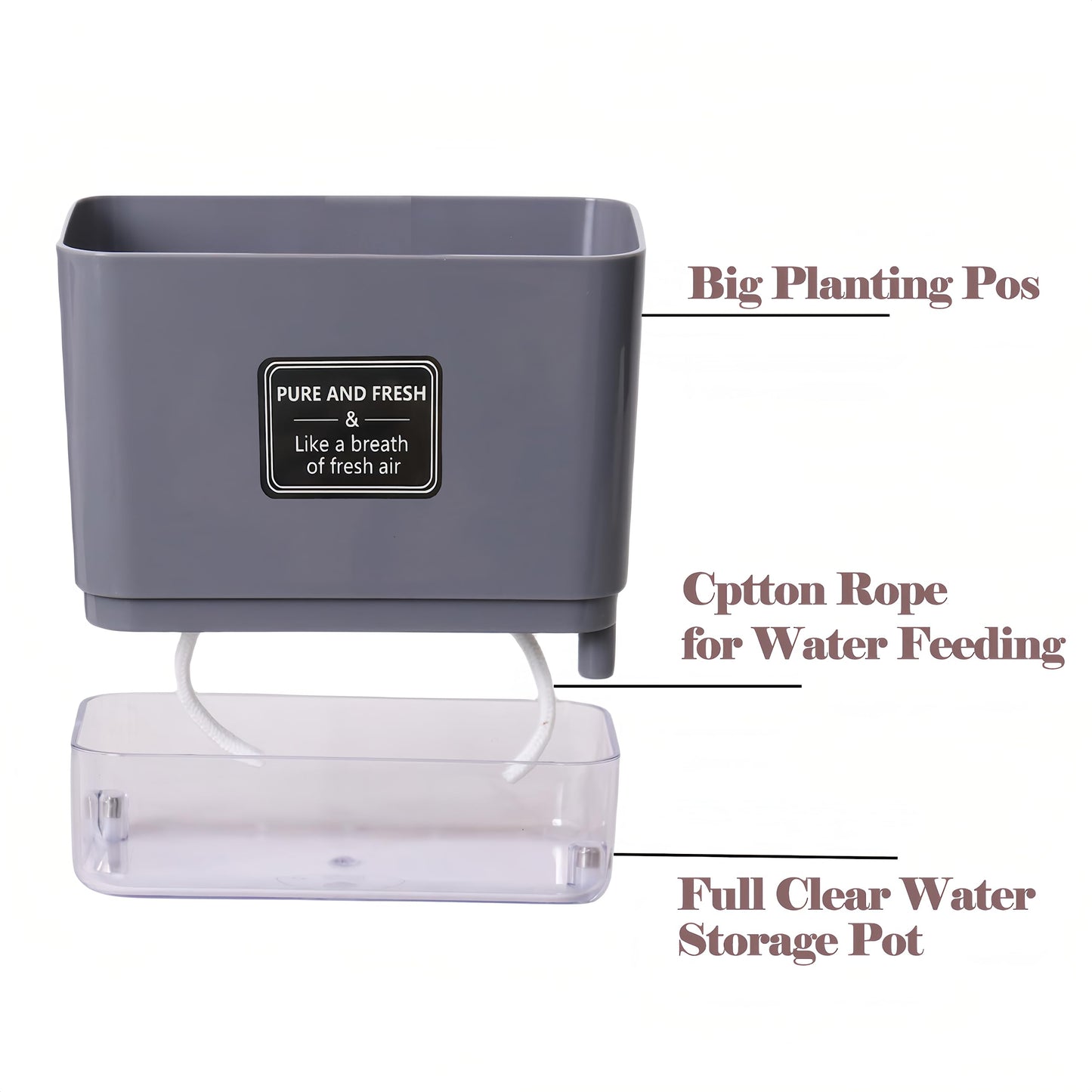 FAMZ Self Watering Pots for Outdoor Plants 4 Pack, Suitable for Indoor and Outdoor Garden Plants and Flowers, Rectangle Planter Box, African Violet Pots, Plant pots, Small Planter (7" Gray)