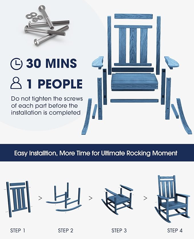 KINGYES Oversized Outdoor Rocking Chair Set of 4, All-Weather Patio Rocking