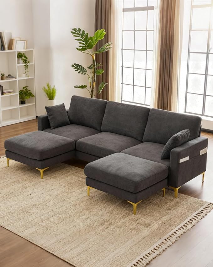 Karl home 99.6" Sectional Sofa, U-Shaped Chenille Upholstered Couch