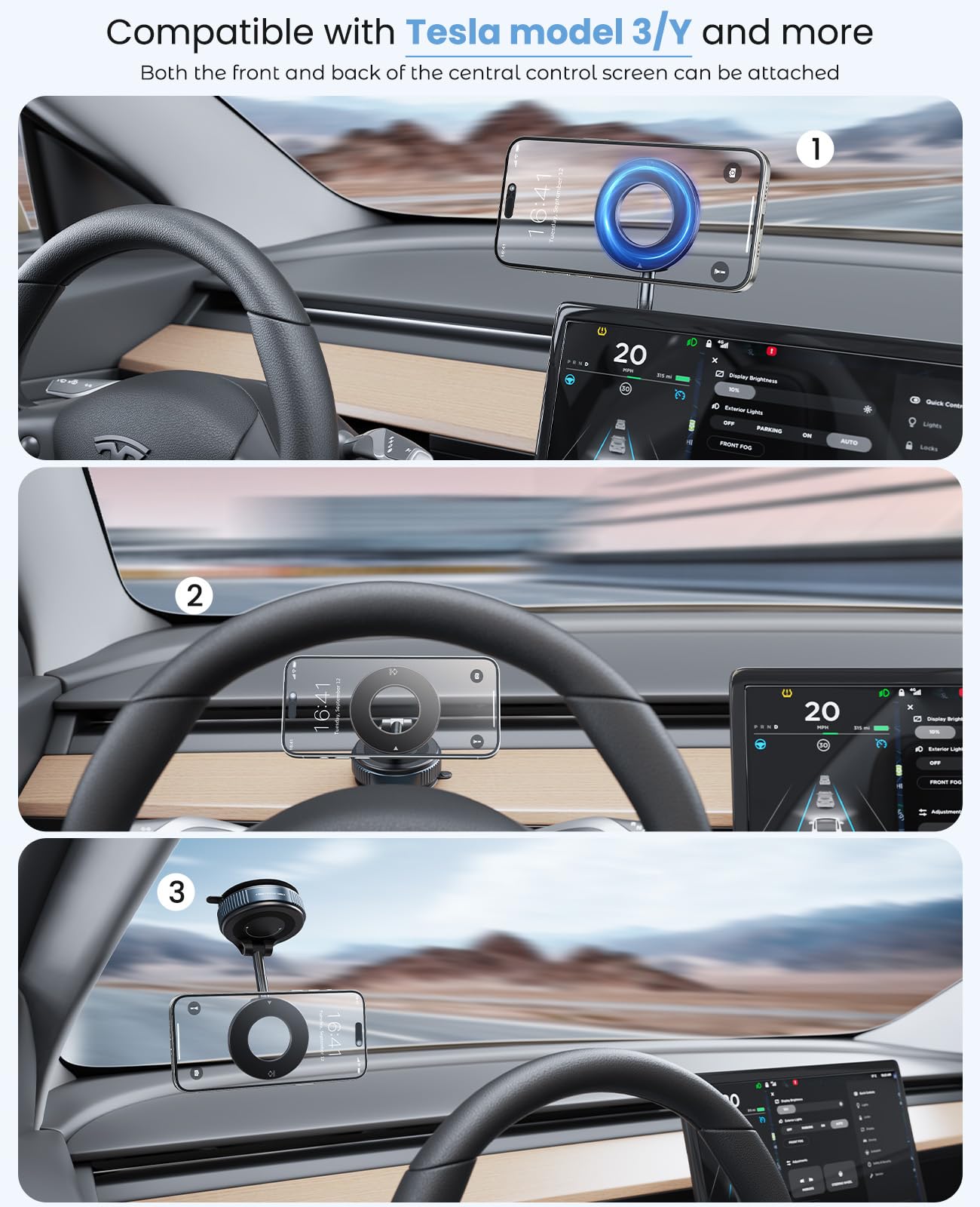Jononser Magnetic Suction Cup Phone Mount for Magsafe, 360° Adjustable Magnetic Car Phone Holder, Pocket Size Foldable Car Mount, Cell Phone Holders for Your Car for iPhone 17 16 15 14 13 12 Series