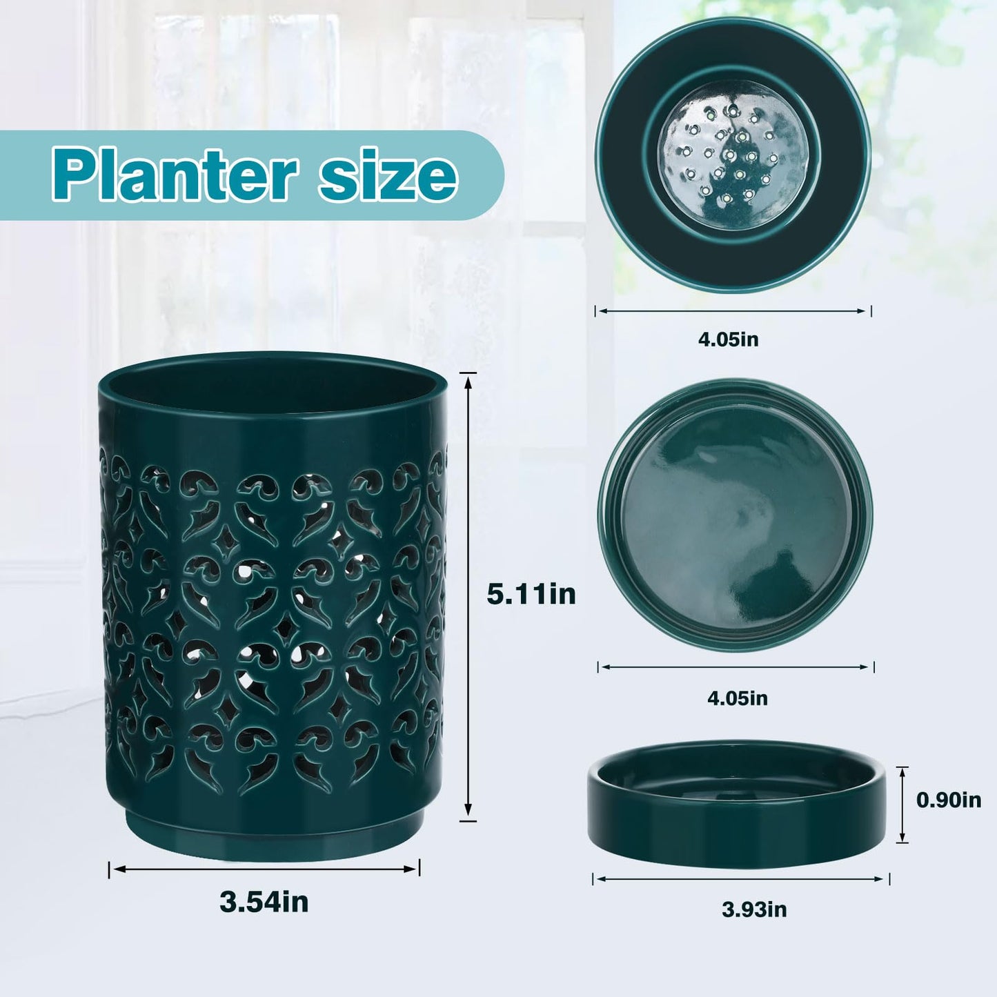 mwellewm Orchid Pot with Holes Ceramic Plant Pots Indoor Outdoor Flower Pots for Repotting with Drainage and Saucer 4 Inch Breathable Slotted Orchids Planter (Green)