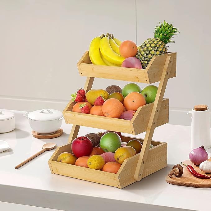 Merysen Large 3 Tier Bamboo Fruit Basket Stand