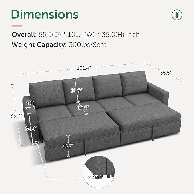 HONBAY Modular Sectional Sleeper Sofa Bed,