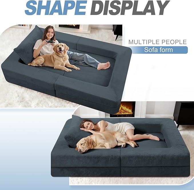 Futon Sofa Bed with Pillow, 3-in-1 Sleeper Sofa Bed with Removable Cover